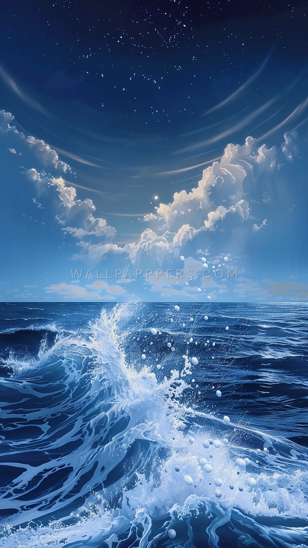 Frothy Ocean Waves at Night, AI-generated ocean phone wallpaper