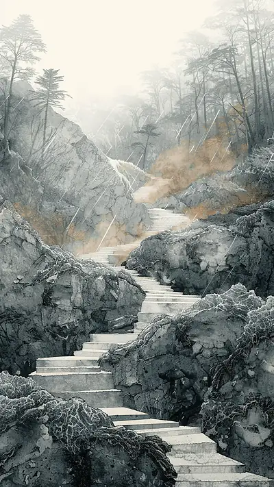Staircase Through Rocky Terrain, AI-generated volcanic phone wallpaper