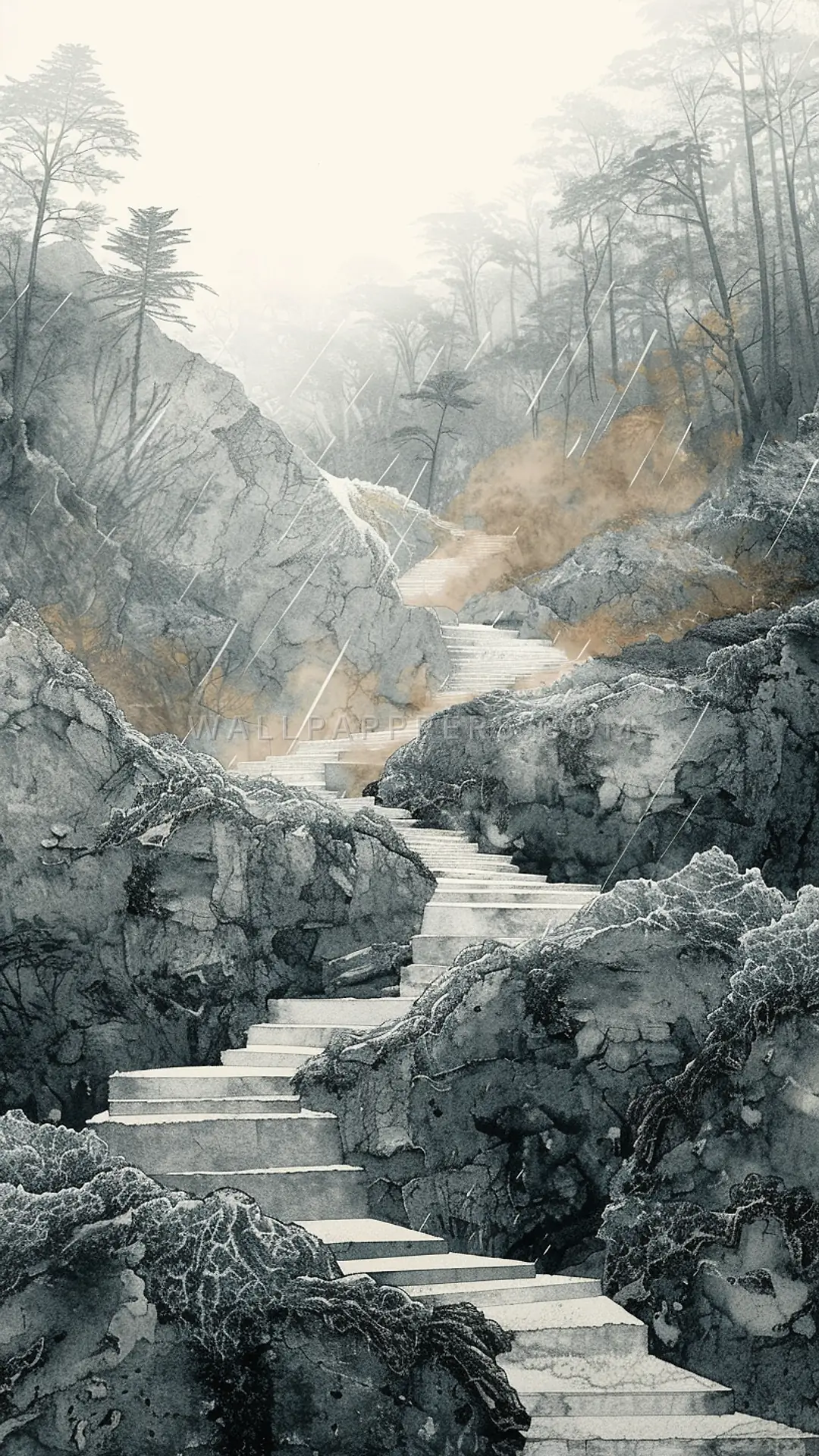 Staircase Through Rocky Terrain, AI-generated volcanic phone wallpaper