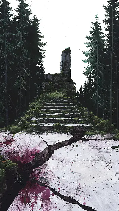 Moss-Cloaked Stone Altar, AI-generated ruins phone wallpaper