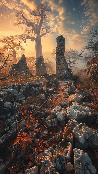 Ancient Ziggurat Ruins, AI-generated ruins phone wallpaper