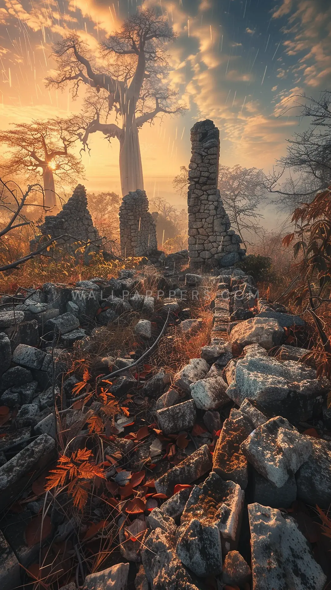 Ancient Ziggurat Ruins, AI-generated ruins phone wallpaper