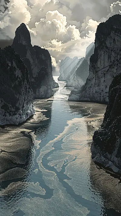Limestone Bays of Ha Long, AI-generated ocean phone wallpaper