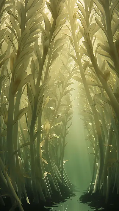 Underwater Kelp Forest, AI-generated underwater phone wallpaper
