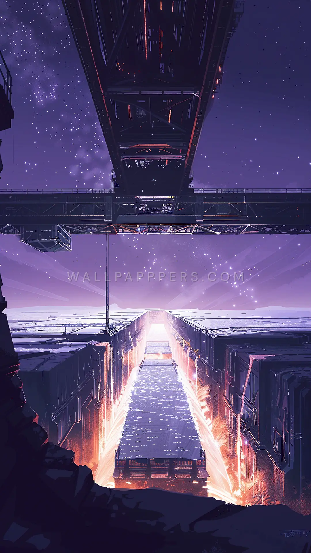 Colossal Foundry Under Sky, AI-generated sci-fi phone wallpaper