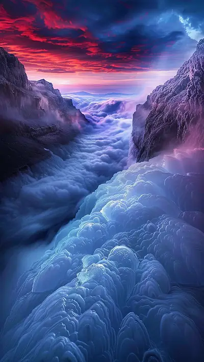 Rolling Cloud Valley, AI-generated weather phone wallpaper