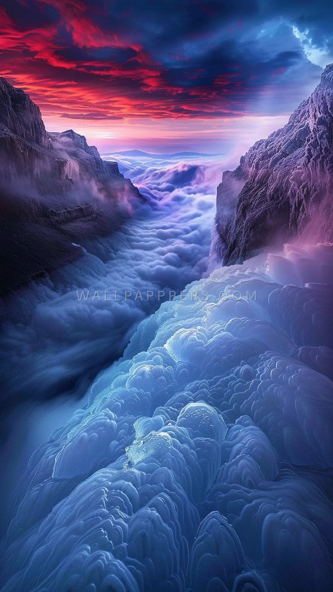 Rolling Cloud Valley, AI-generated weather phone wallpaper