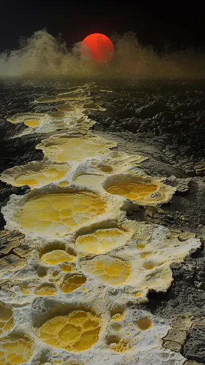 Danakil Sulphur Flats Sunset, AI-generated volcanic phone wallpaper