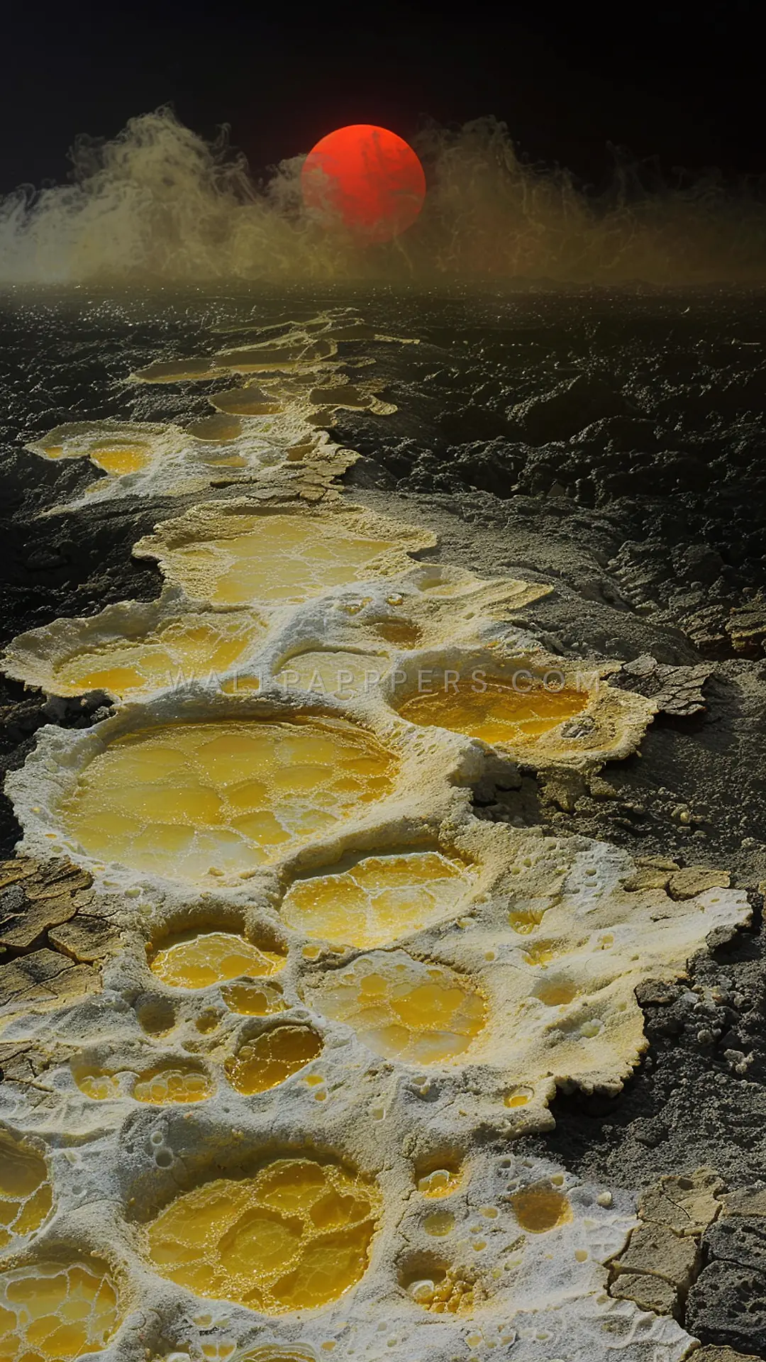 Danakil Sulphur Flats Sunset, AI-generated volcanic phone wallpaper