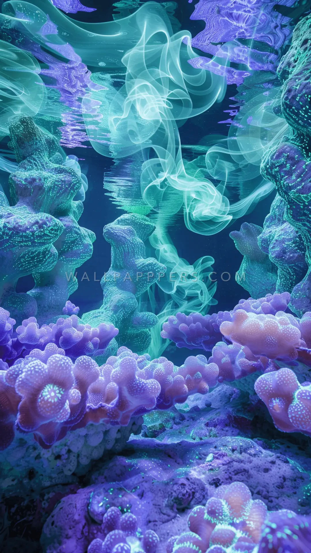 Vibrant Underwater Coral Scene, AI-generated underwater phone wallpaper