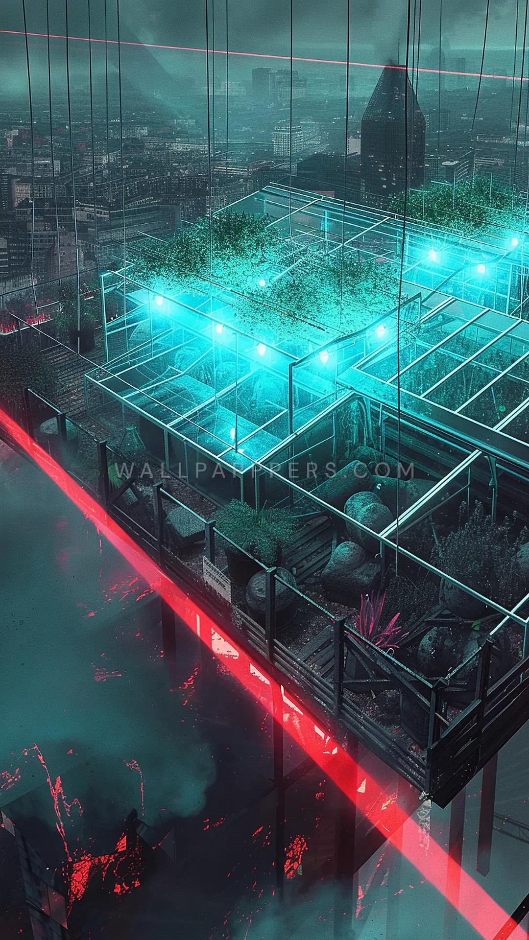Rooftop Greenhouse Fantasy, AI-generated fantasy phone wallpaper