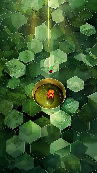 Honey Jar in Hexagons, AI-generated food phone wallpaper