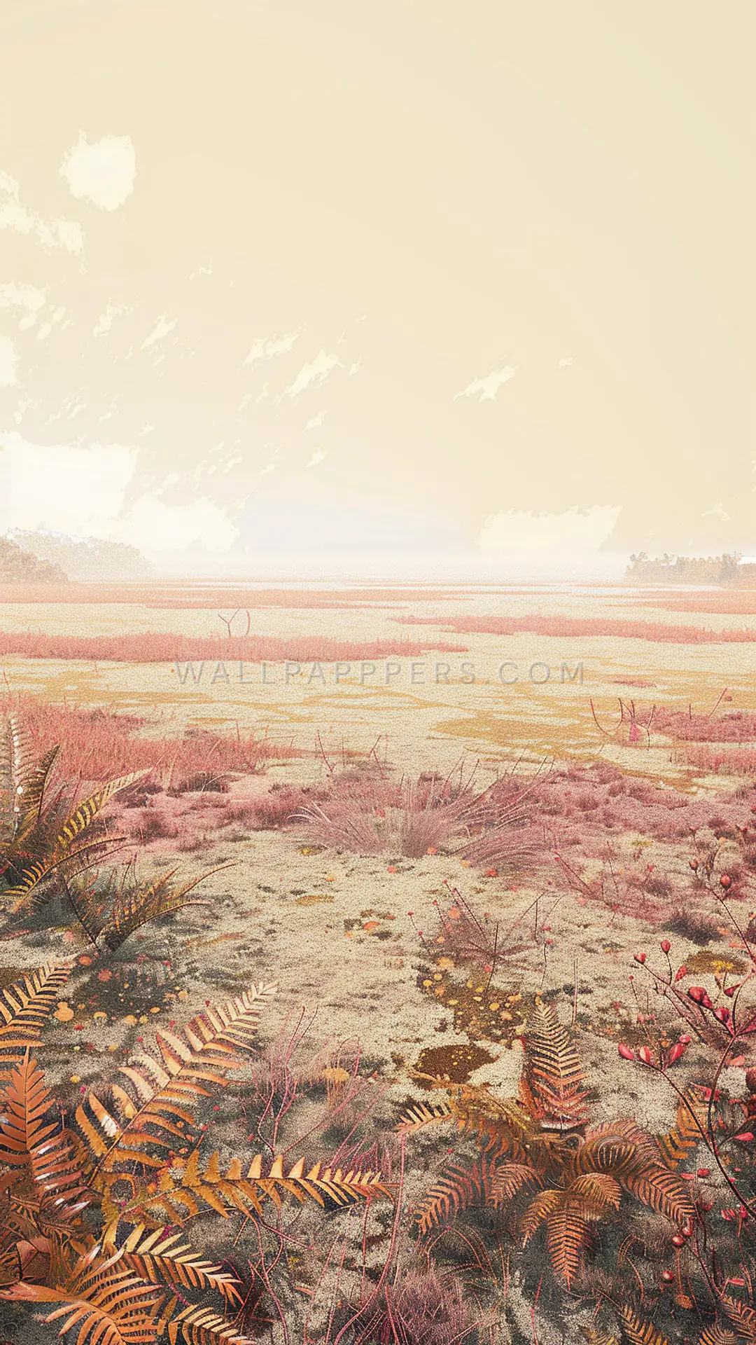 Vast Peat Bog Landscape, AI-generated flora phone wallpaper