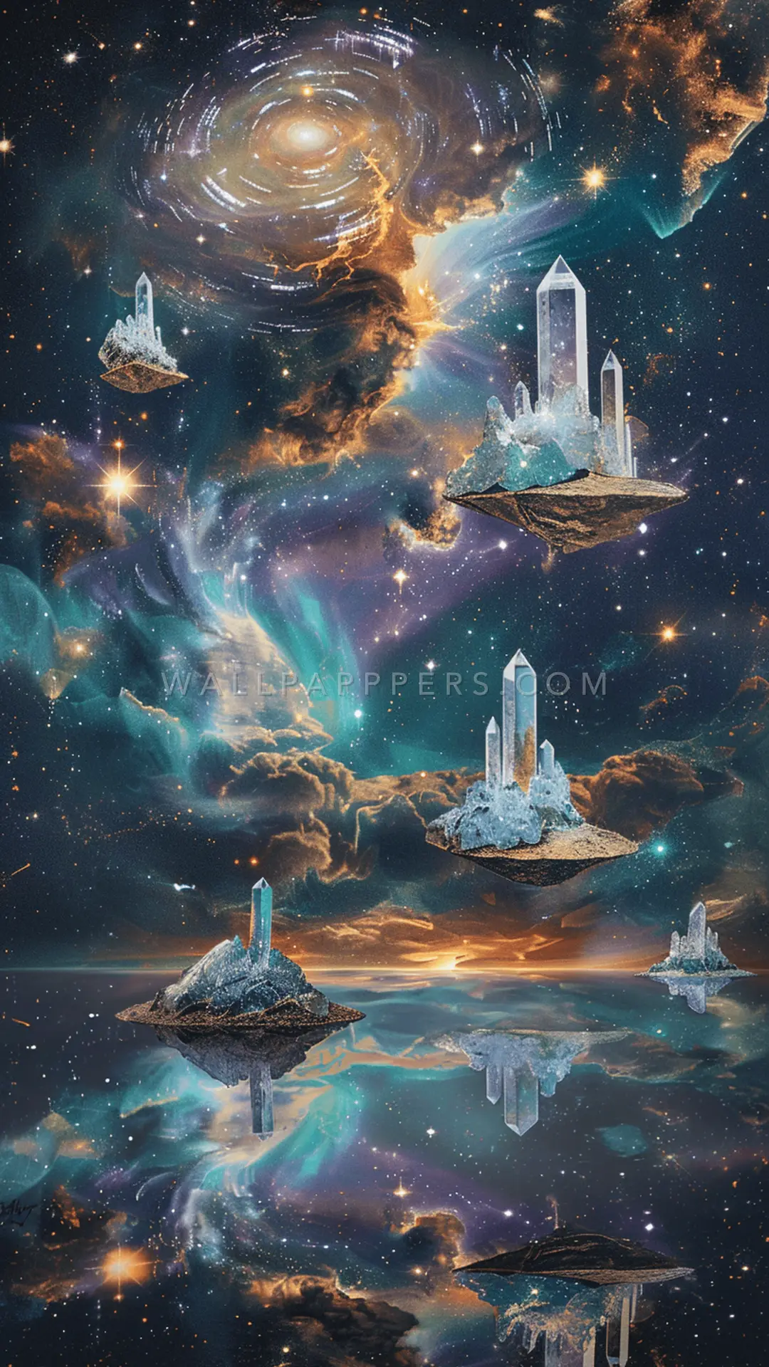 Floating Crystals In Space, AI-generated crystals phone wallpaper