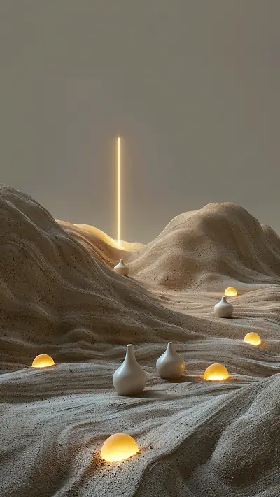 Surreal Stone Landscape, AI-generated vaporwave phone wallpaper