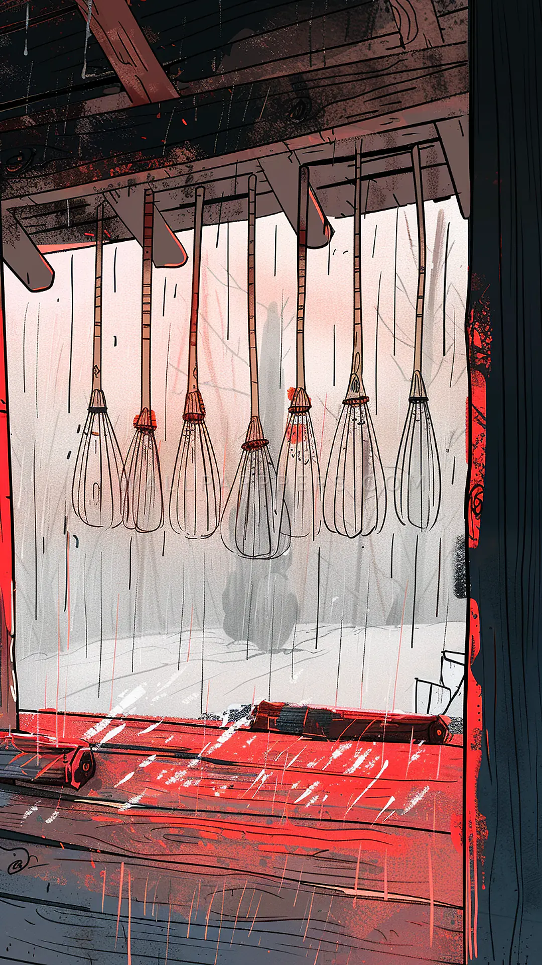 Cozy Village Banya Anteroom, AI-generated retro phone wallpaper