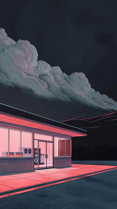 Toronto Laundromat at Night, AI-generated architecture phone wallpaper