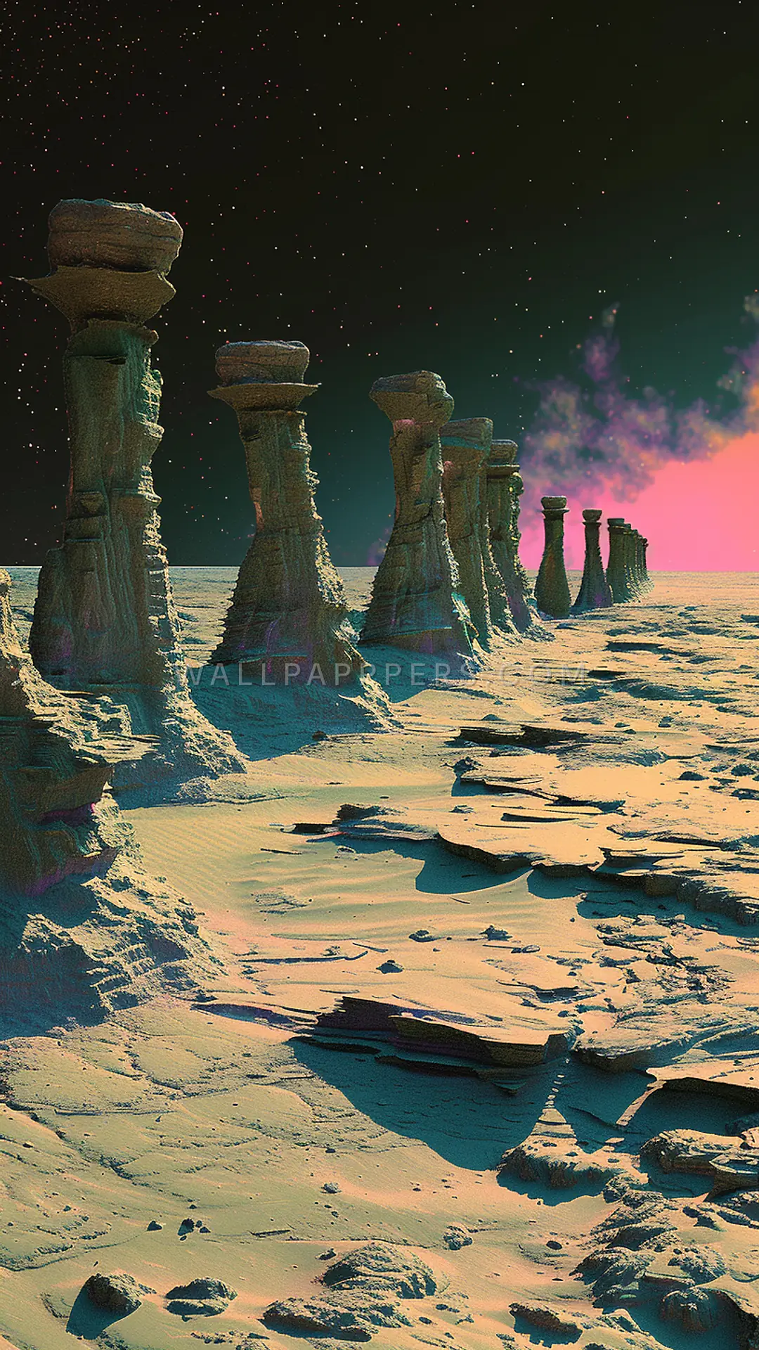 Hoodoo Formation in Desert, AI-generated desert phone wallpaper
