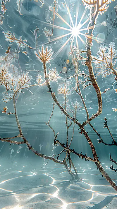 Coral Branches in Lagoon, AI-generated underwater phone wallpaper