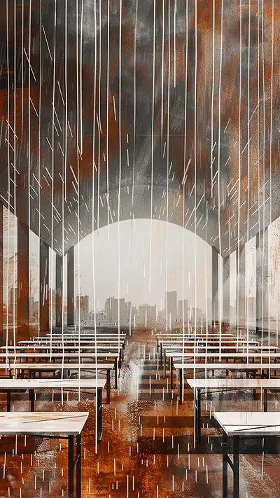 Retro Office Landscape, AI-generated retro phone wallpaper