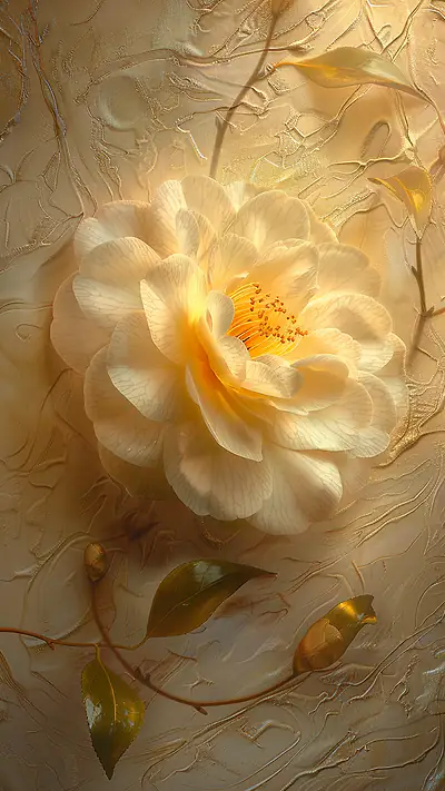 Fallen Camellia Blossom, AI-generated flora phone wallpaper