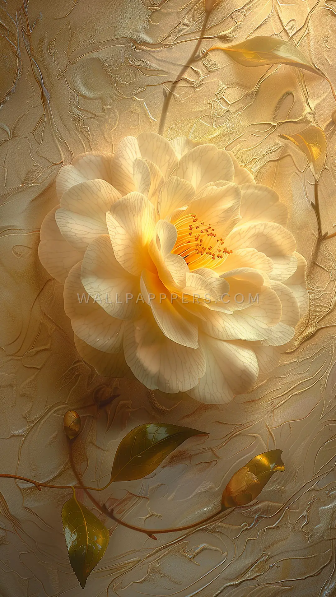 Fallen Camellia Blossom, AI-generated flora phone wallpaper