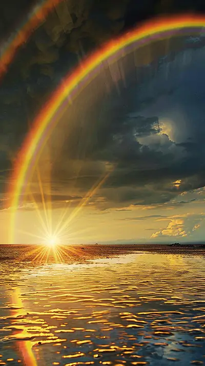 Vibrant Rainbow Over Horizon, AI-generated weather phone wallpaper