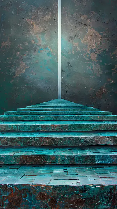 Serene Terrace Steps, AI-generated vaporwave phone wallpaper