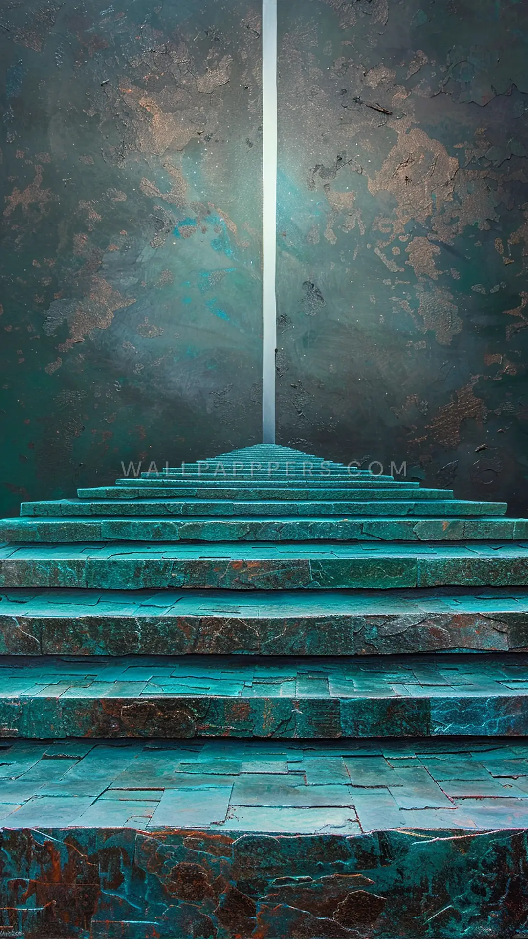 Serene Terrace Steps, AI-generated vaporwave phone wallpaper