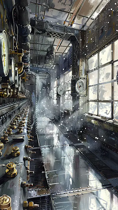 Intricate Boiler Room, AI-generated steampunk phone wallpaper