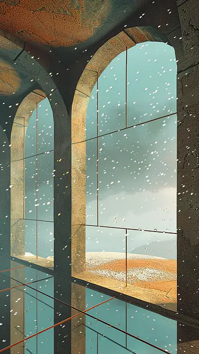 Arched Windows In Grid, AI-generated minimalist phone wallpaper
