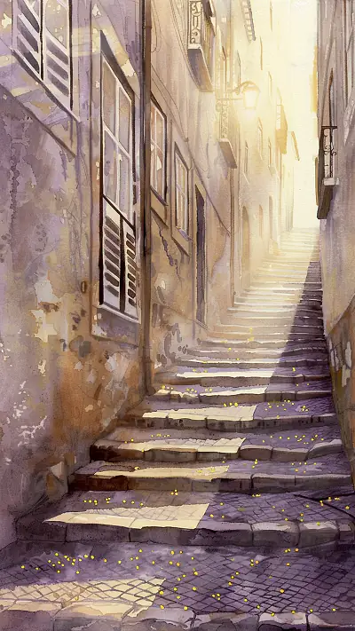 Narrow Lisbon Alleyway, AI-generated urban phone wallpaper