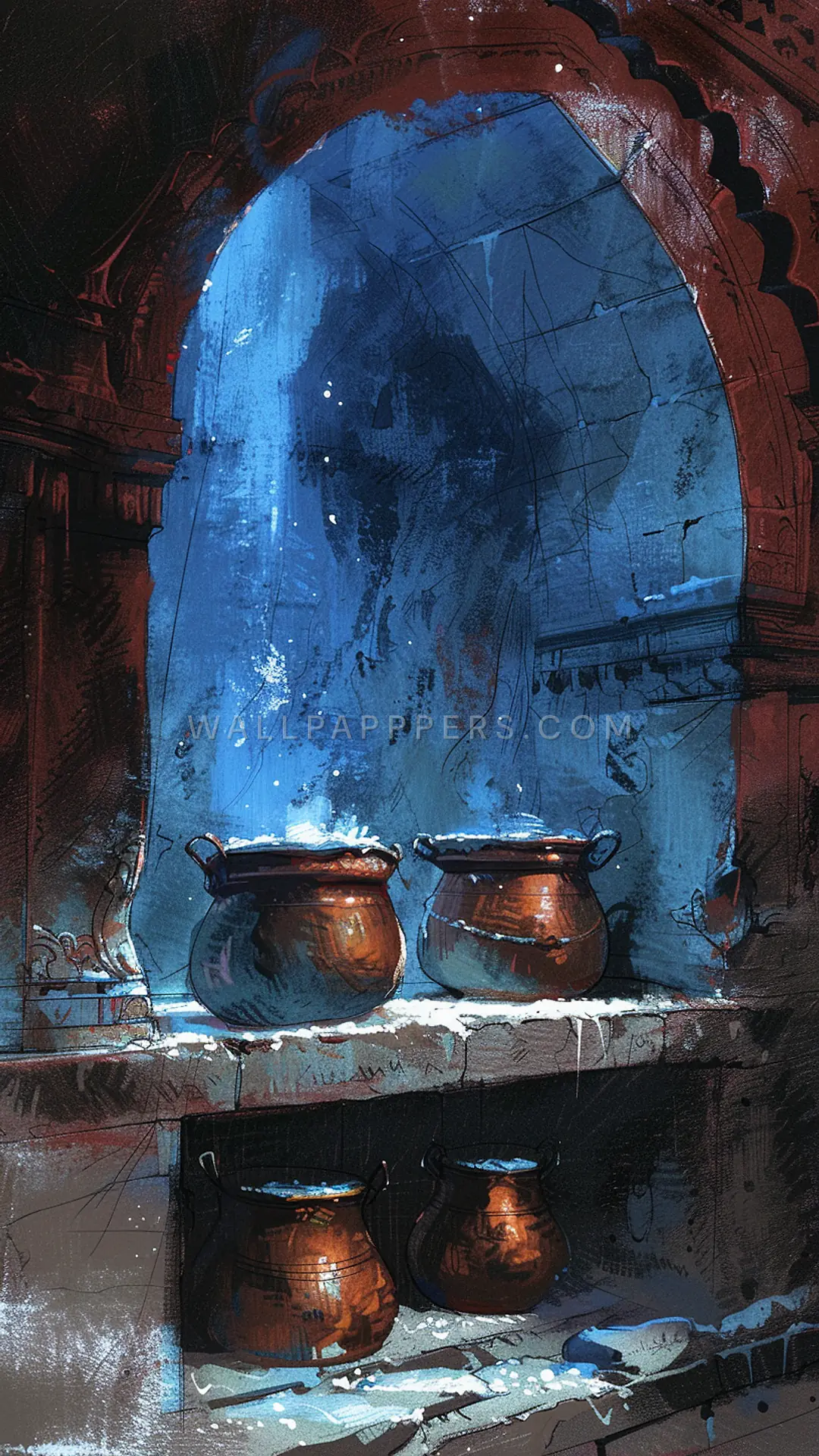Traditional Nepali Kitchen, AI-generated architecture phone wallpaper