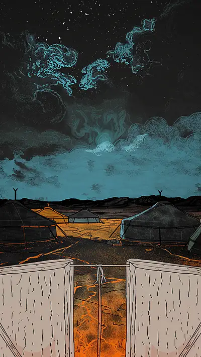 Kyrgyz Yurt Camp Under Stars, AI-generated minimalist phone wallpaper