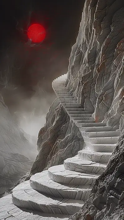 Spiral Staircase in Mountain, AI-generated surreal phone wallpaper