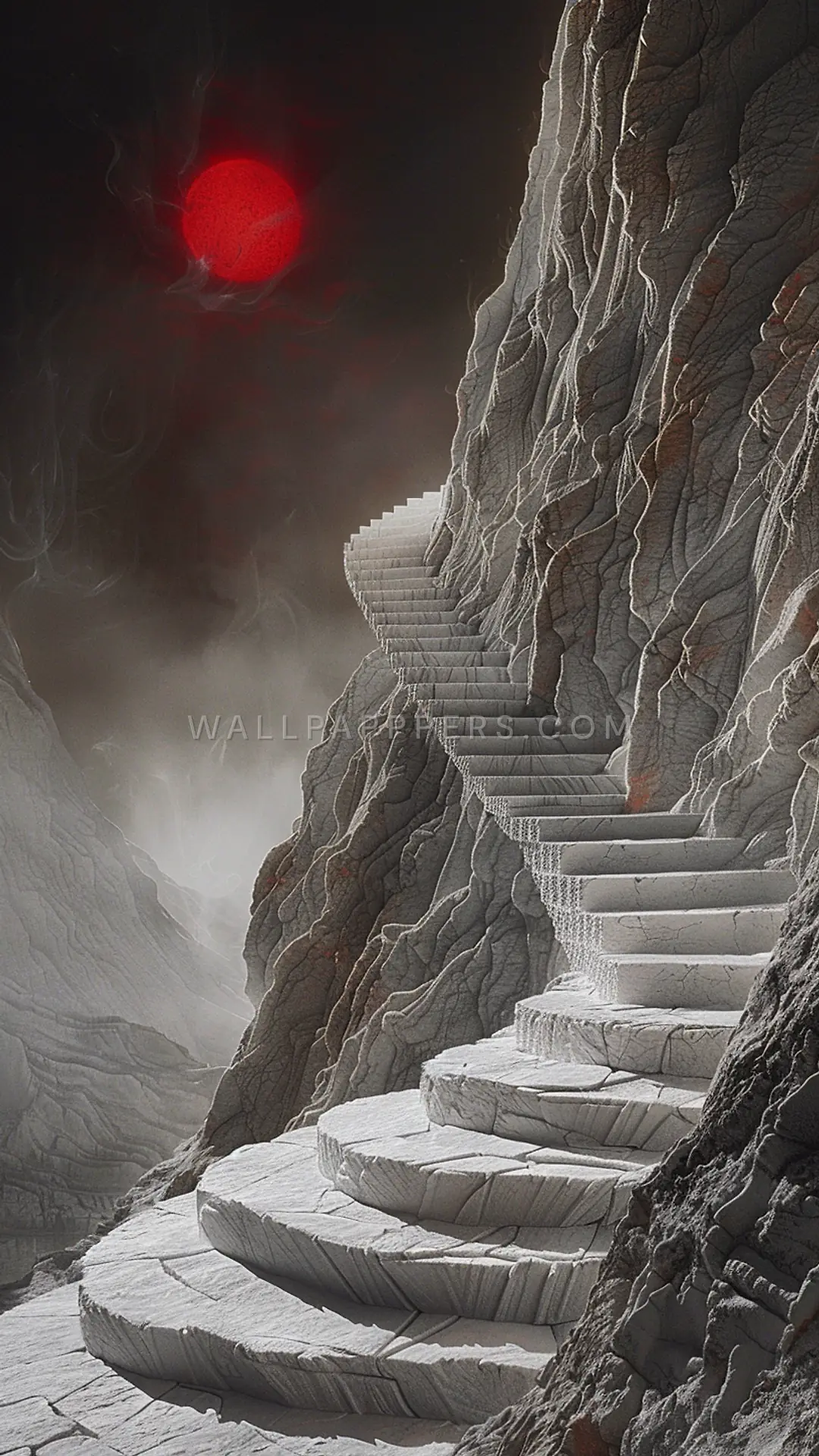 Spiral Staircase in Mountain, AI-generated surreal phone wallpaper