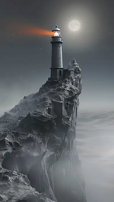 Lighthouse in Celestial Realm, AI-generated fantasy phone wallpaper