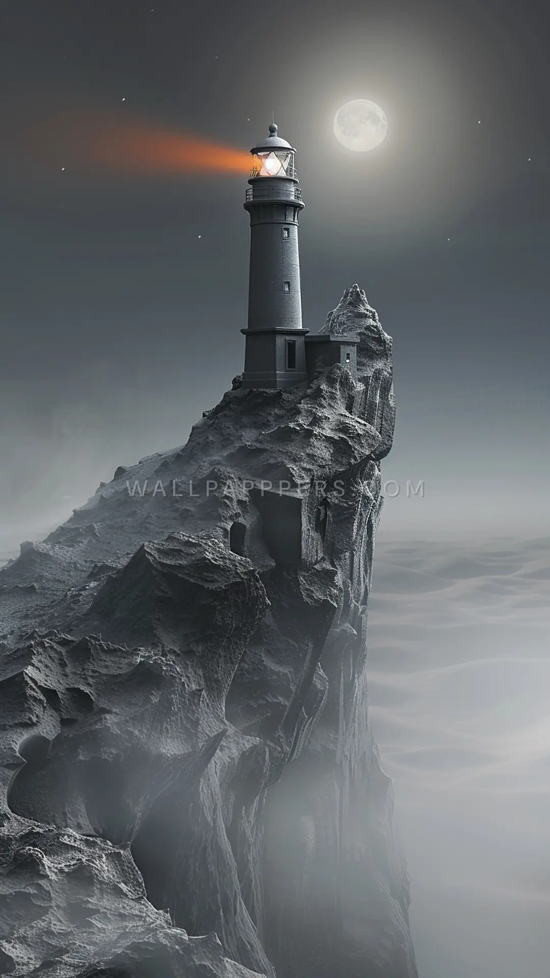 Lighthouse in Celestial Realm, AI-generated fantasy phone wallpaper