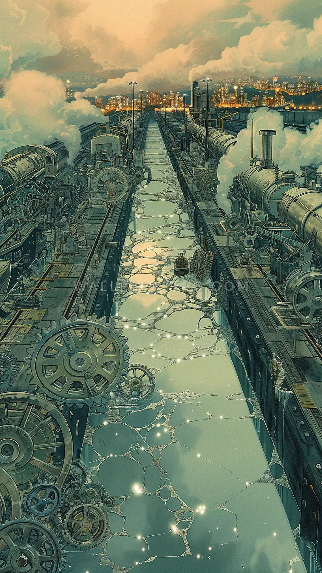 Mechanical Workshop at Panama Canal, AI-generated mechanical phone wallpaper