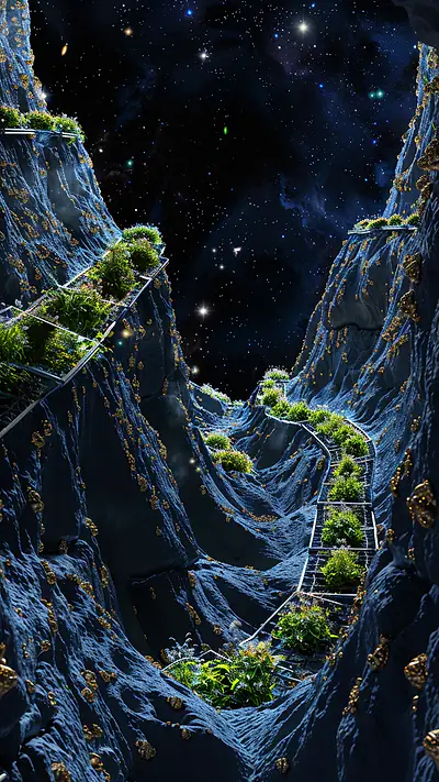 Hollowed Asteroid Landscape, AI-generated space phone wallpaper
