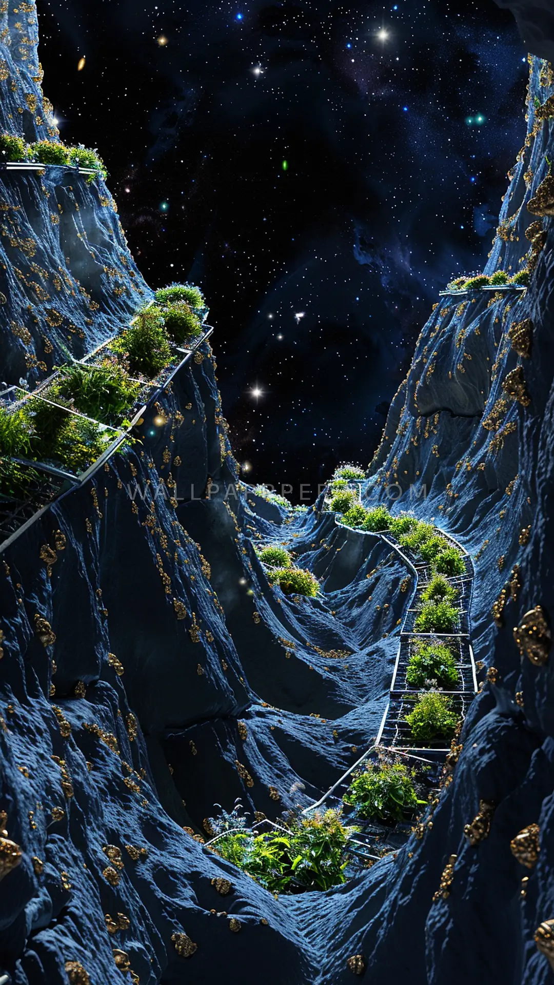 Hollowed Asteroid Landscape, AI-generated space phone wallpaper