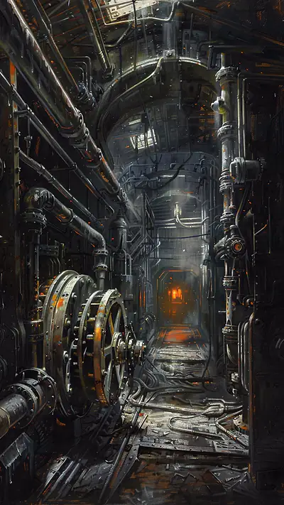 Abandoned Pneumatic Exchange, AI-generated steampunk phone wallpaper