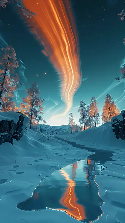 Icelandic Winter Aurora, AI-generated aurora phone wallpaper