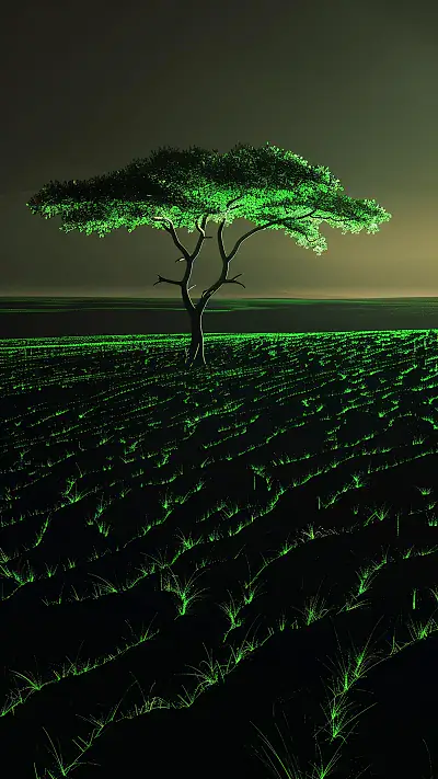 Serengeti Tree at Dusk, AI-generated nature phone wallpaper