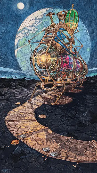 Steampunk Airship on Landing Pad, AI-generated steampunk phone wallpaper