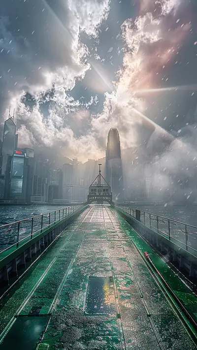 Foggy Hong Kong Skyline, AI-generated urban phone wallpaper