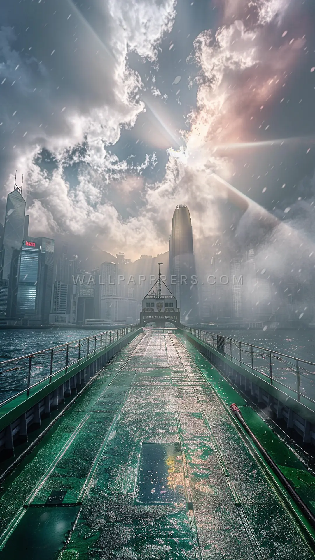 Foggy Hong Kong Skyline, AI-generated urban phone wallpaper