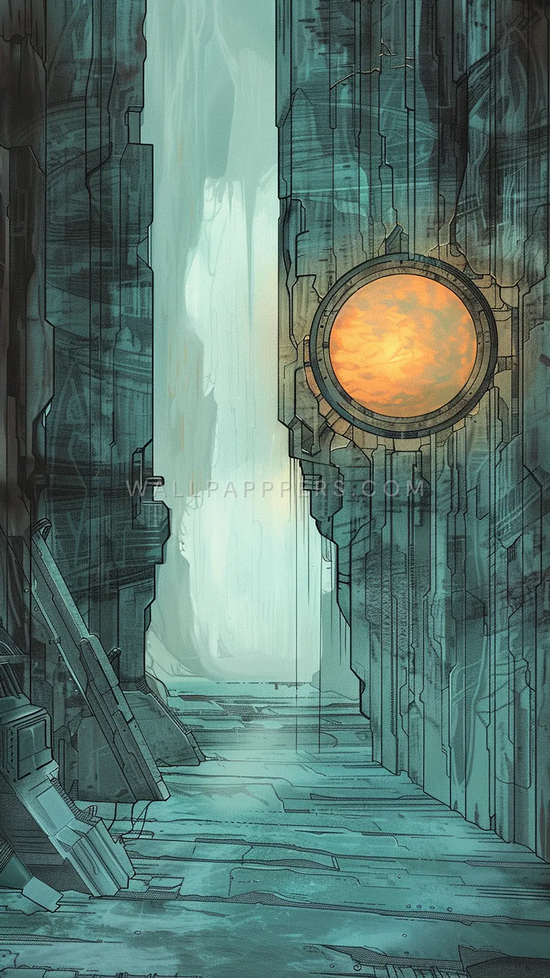Exploration Portal in Space Station, AI-generated sci-fi phone wallpaper