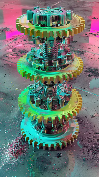 Interlocking Metal Gears, AI-generated mechanical phone wallpaper