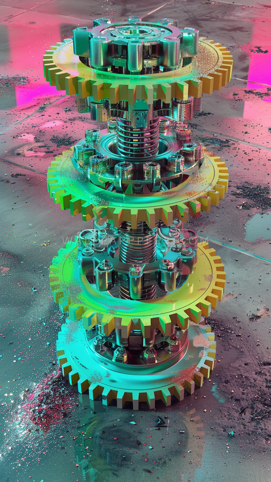 Interlocking Metal Gears, AI-generated mechanical phone wallpaper